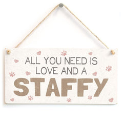 Love & A Staffy Home Accessory Sign - For Staffordshire Bull Terrier Owners