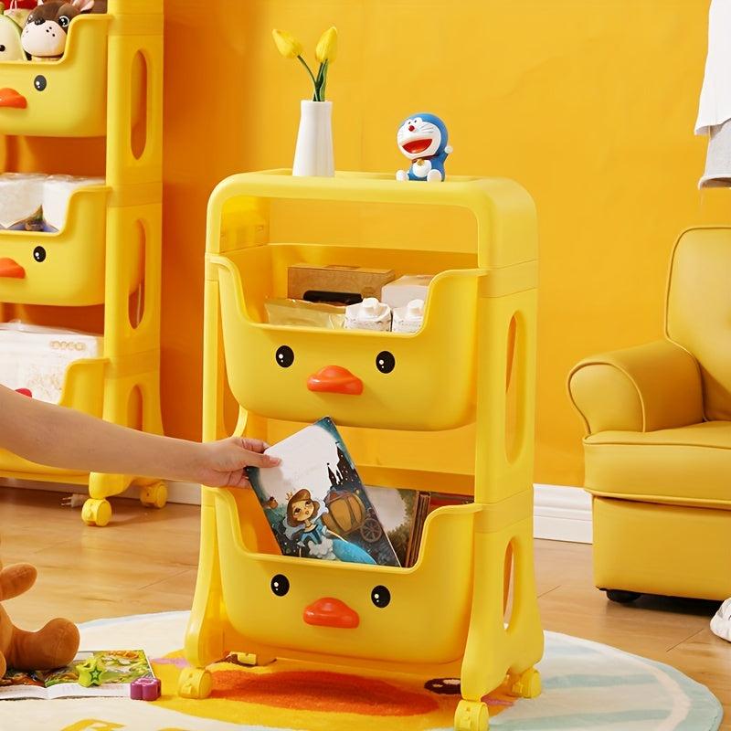 Yellow Kids Toy Storage Rack Little Duck Style Room Decoration