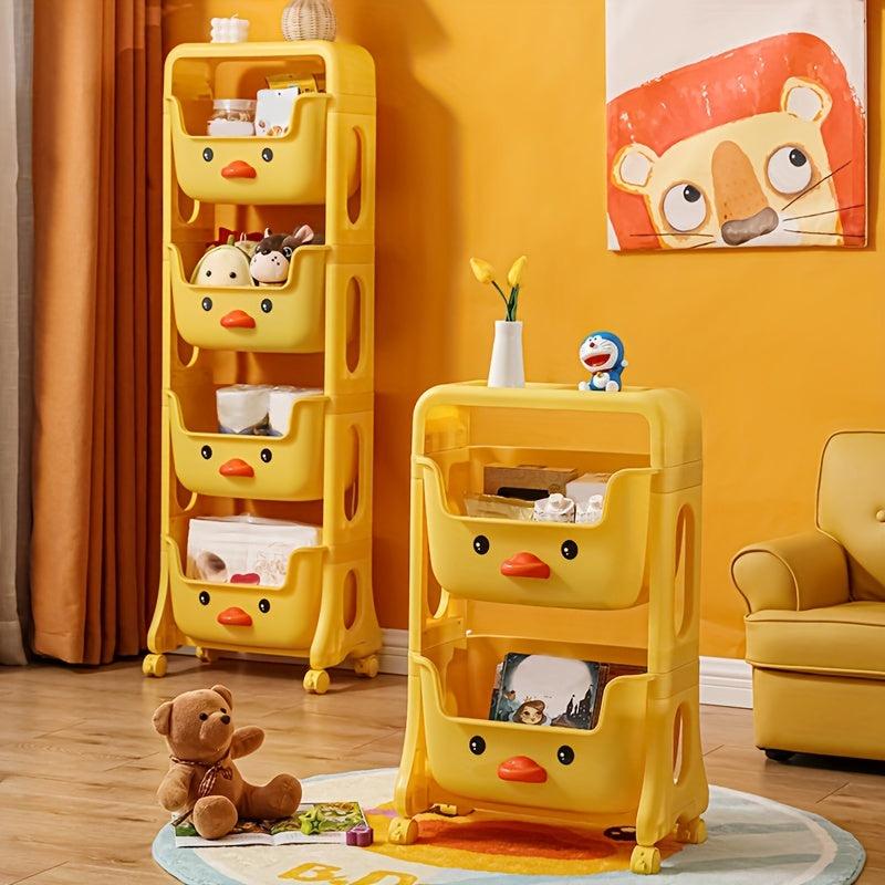 Yellow Kids Toy Storage Rack Little Duck Style Room Decoration