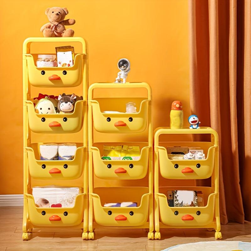 Yellow Kids Toy Storage Rack Little Duck Style Room Decoration