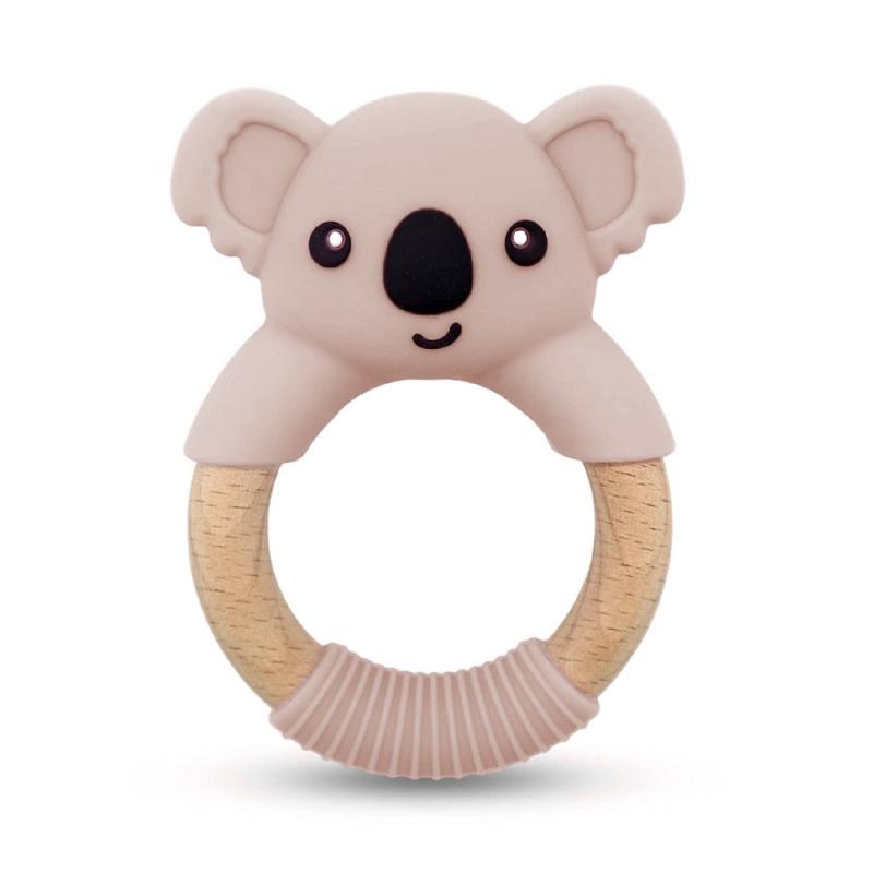 Silicone Koala Baby Teether Toy with Beech Wood Handle