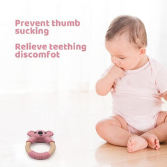 Silicone Koala Baby Teether Toy with Beech Wood Handle