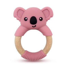 Silicone Koala Baby Teether Toy with Beech Wood Handle