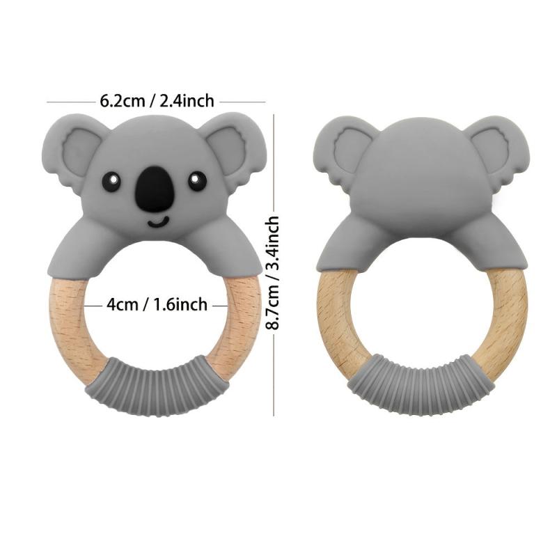 Silicone Koala Baby Teether Toy with Beech Wood Handle