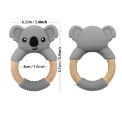 Silicone Koala Baby Teether Toy with Beech Wood Handle