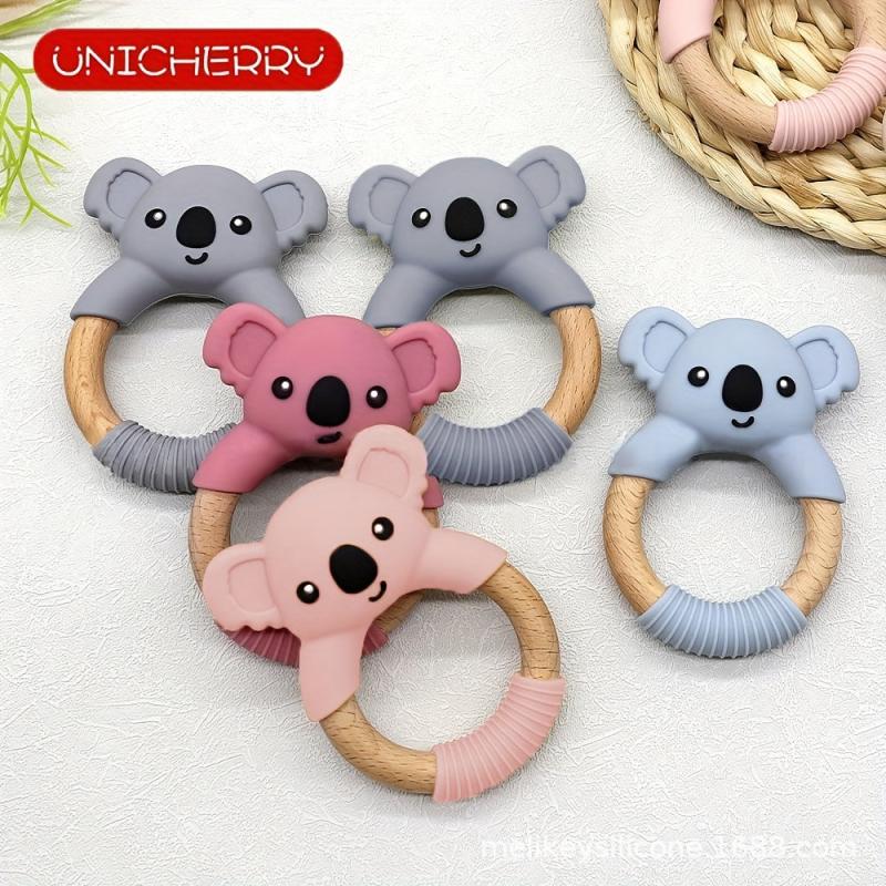 Silicone Koala Baby Teether Toy with Beech Wood Handle