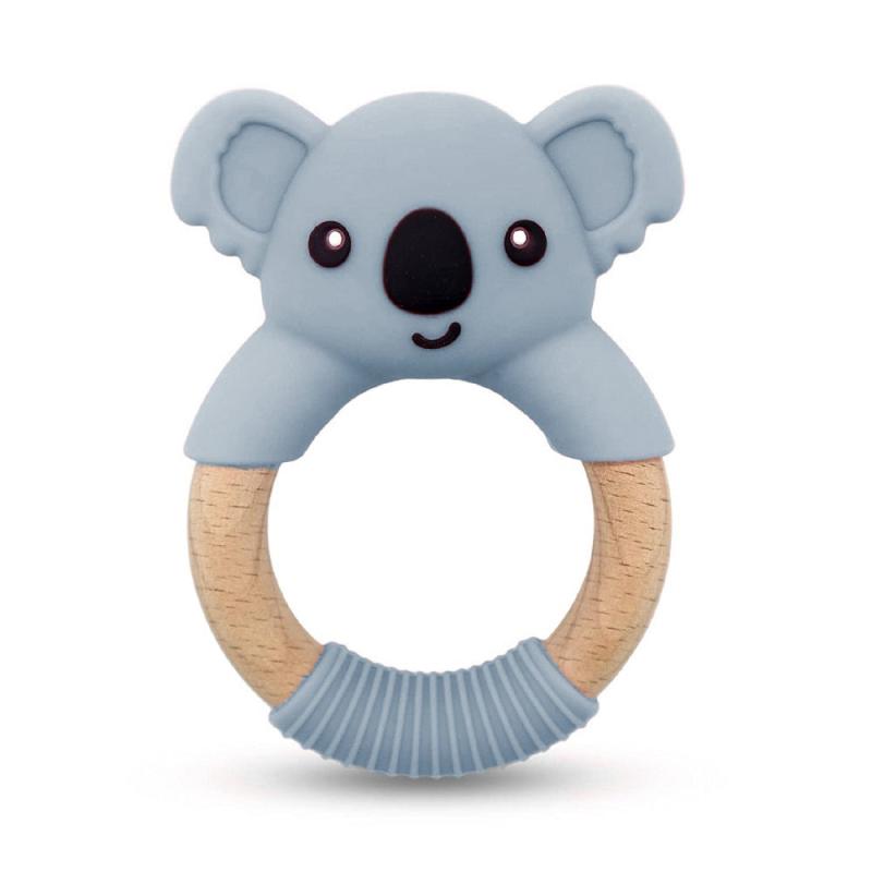 Silicone Koala Baby Teether Toy with Beech Wood Handle