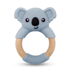 Silicone Koala Baby Teether Toy with Beech Wood Handle