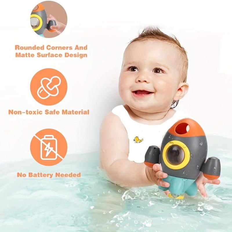 Rocket Bath Toy for Toddlers, Spray Water Toy with Rotating Fountain