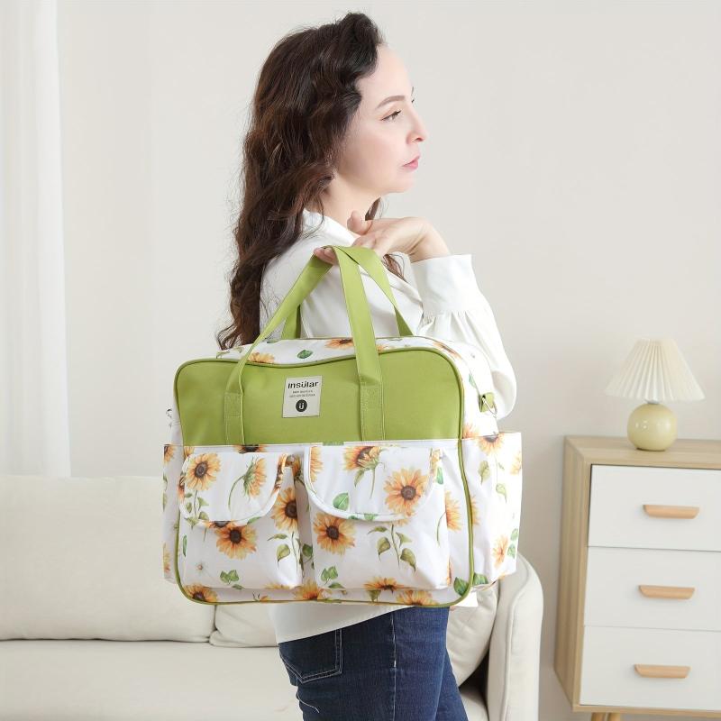 Floral Print Nylon Mommy & Kids Bag, Stylish Diaper Tote