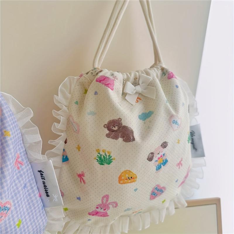 Lace Animal Print Drawstring Bag for Diapers Jewelry Cosmetics