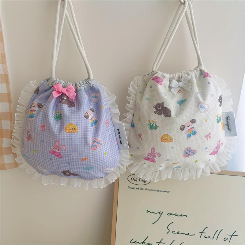 Lace Animal Print Drawstring Bag for Diapers Jewelry Cosmetics