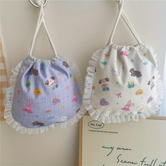 Lace Animal Print Drawstring Bag for Diapers Jewelry Cosmetics