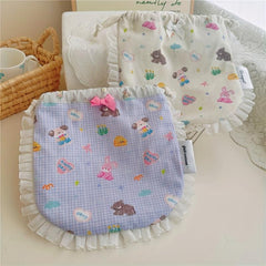 Lace Animal Print Drawstring Bag for Diapers Jewelry Cosmetics