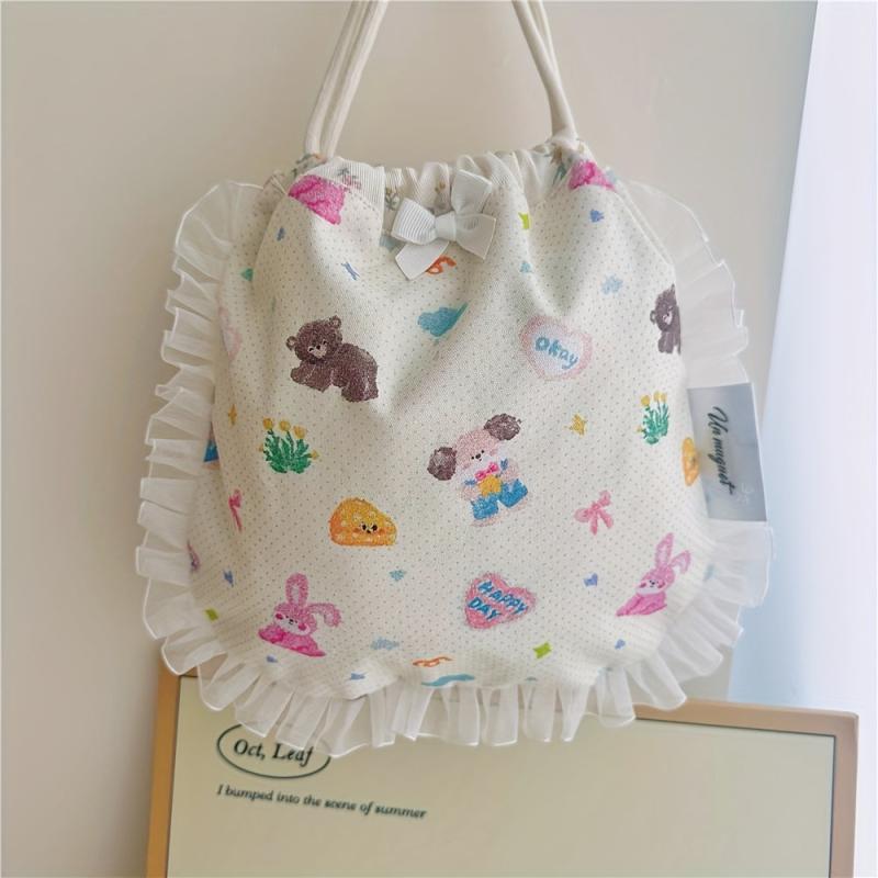 Lace Animal Print Drawstring Bag for Diapers Jewelry Cosmetics