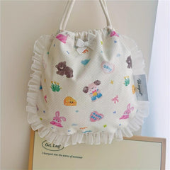 Lace Animal Print Drawstring Bag for Diapers Jewelry Cosmetics