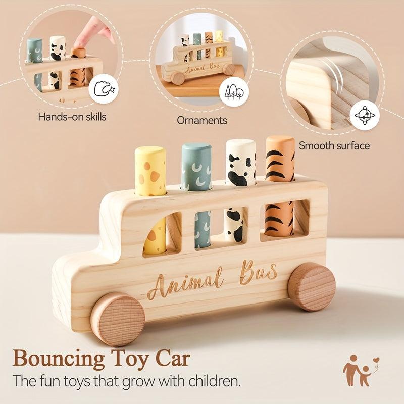 Wooden Bouncy Toy Car Baby Educational Cartoon Set