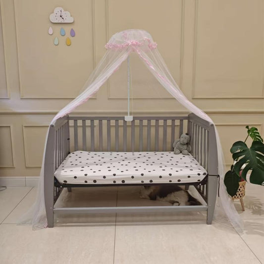 Pink Ruffled Baby Mosquito Net Canopy for Crib or Playpen