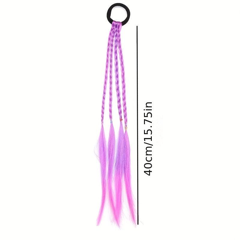 Rainbow Braided Synthetic Hair Extensions with Rubber Bands