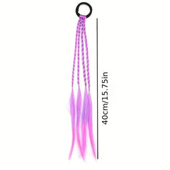 Rainbow Braided Synthetic Hair Extensions with Rubber Bands