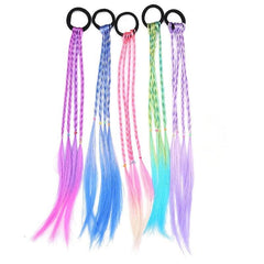 Rainbow Braided Synthetic Hair Extensions with Rubber Bands