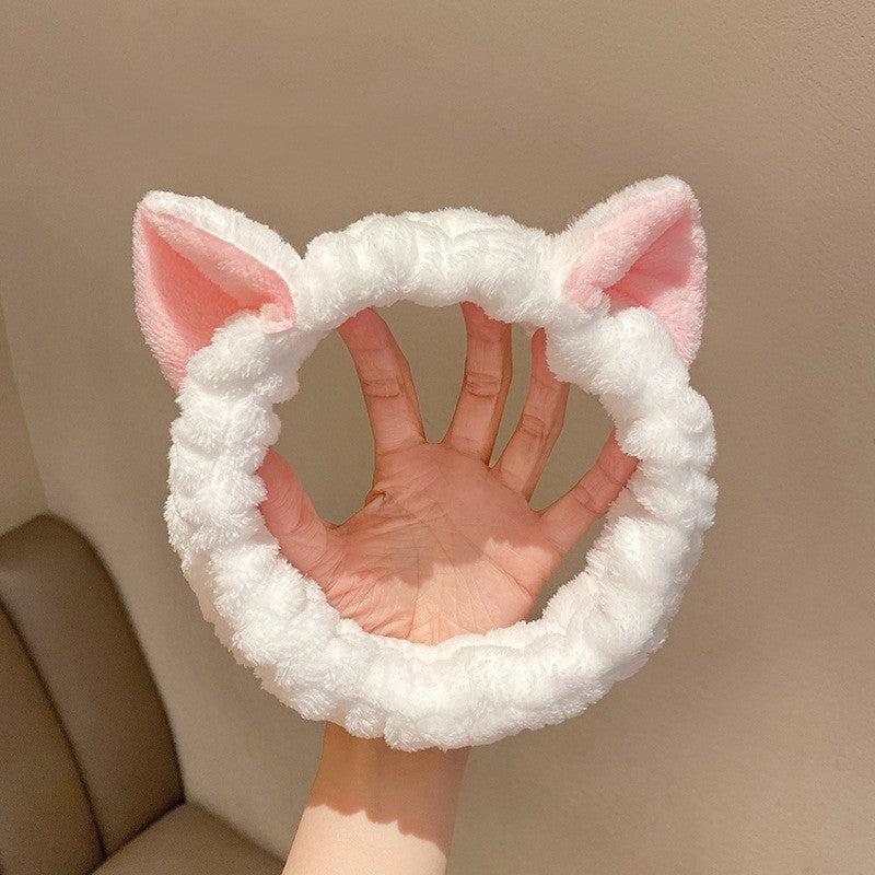 Cat Ears Coral Fleece Spa Headband for Women