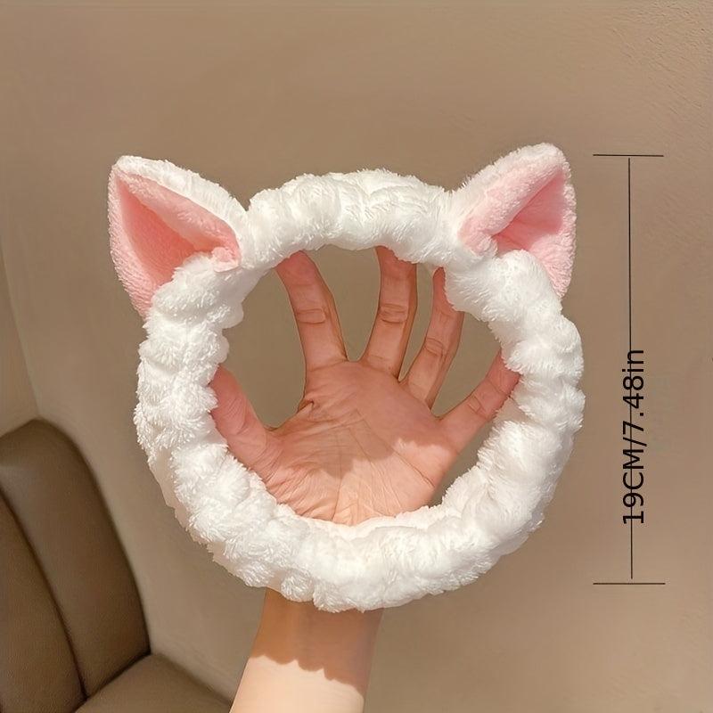 Cat Ears Coral Fleece Spa Headband for Women