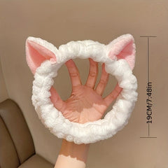 Cat Ears Coral Fleece Spa Headband for Women