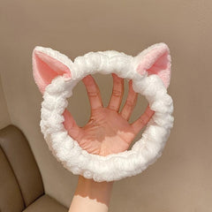 Cat Ears Coral Fleece Spa Headband for Women