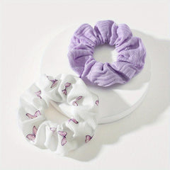 2 Pcs Butterfly Print Scrunchies Hairbands For Ponytail Holder