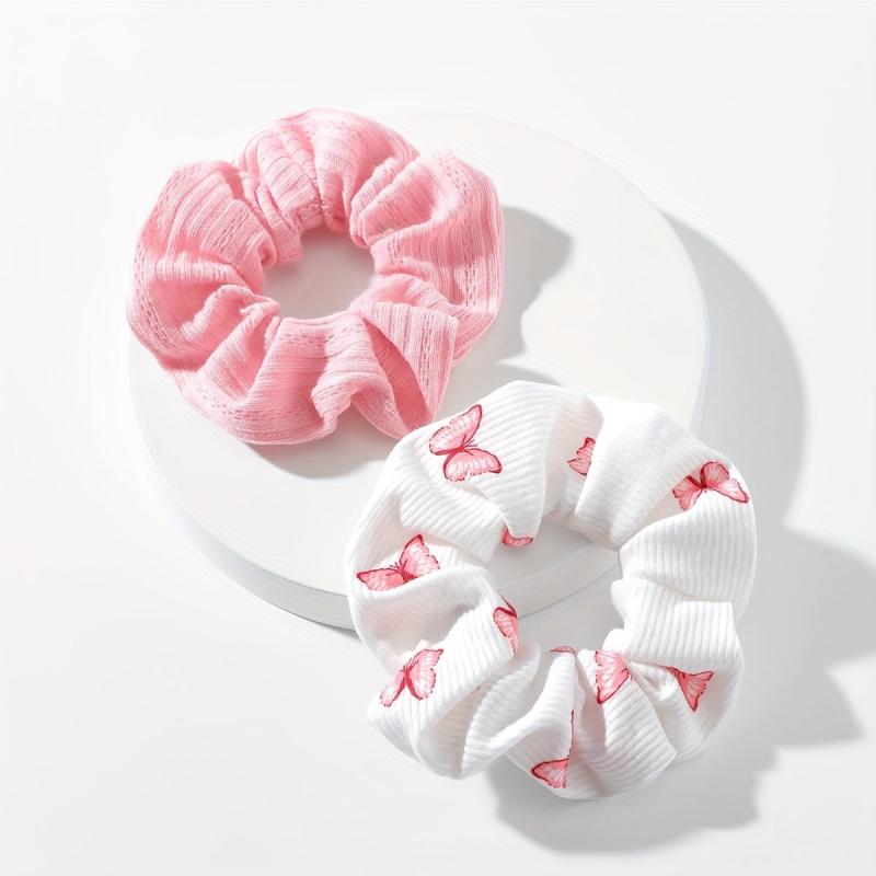 2 Pcs Butterfly Print Scrunchies Hairbands For Ponytail Holder