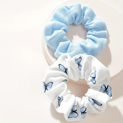 2 Pcs Butterfly Print Scrunchies Hairbands For Ponytail Holder