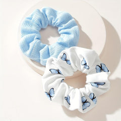 2 Pcs Butterfly Print Scrunchies Hairbands For Ponytail Holder