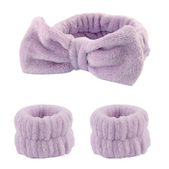 3 Pcs Spa Headband & Wristband Set Soft Elastic Bow Highly Absorbent