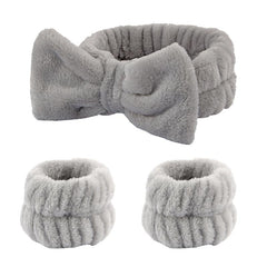 3 Pcs Spa Headband & Wristband Set Soft Elastic Bow Highly Absorbent