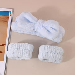 3 Pcs Spa Headband & Wristband Set Soft Elastic Bow Highly Absorbent