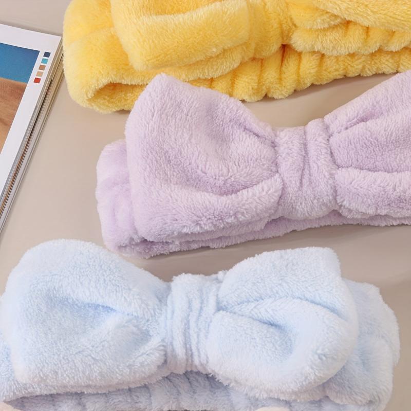 3 Pcs Spa Headband & Wristband Set Soft Elastic Bow Highly Absorbent