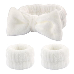 3 Pcs Spa Headband & Wristband Set Soft Elastic Bow Highly Absorbent