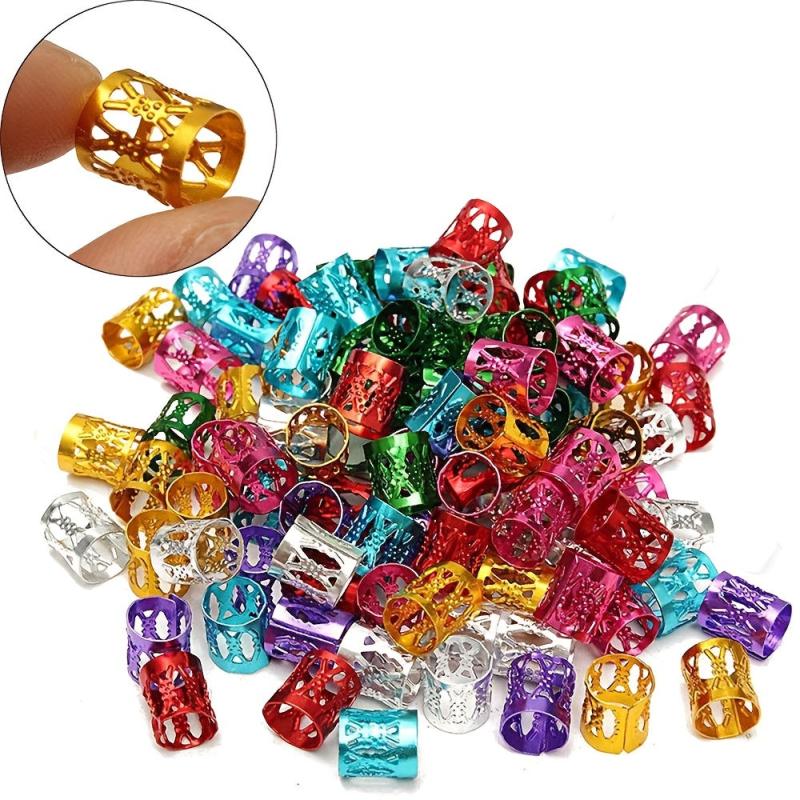 50pcs Dreadlocks Beads Hair Braid Rings Hair Braiding Metal Cuffs