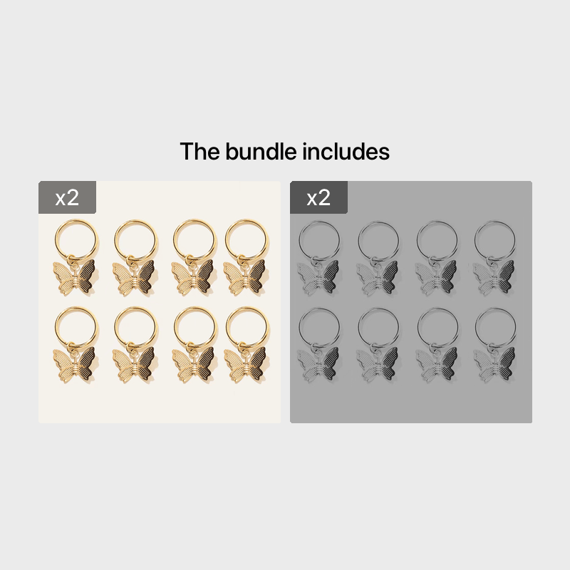 8pcs Butterfly Pendant Hair Braid Rings, Viking Style Hair Accessories for Women
