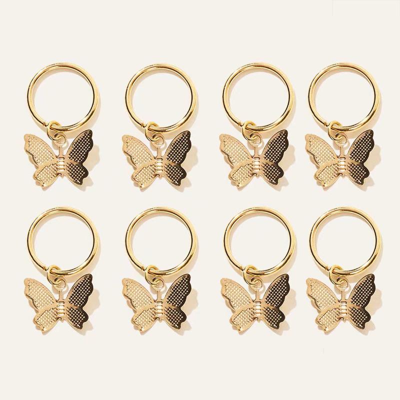 8pcs Butterfly Pendant Hair Braid Rings, Viking Style Hair Accessories for Women