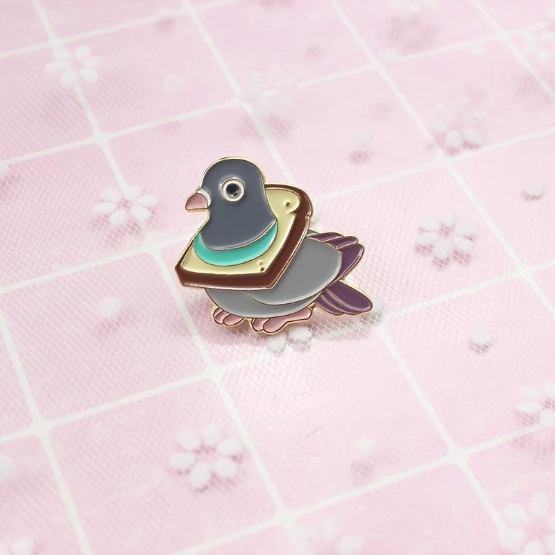 Cute Pigeon Eating Bread Brooch Pin