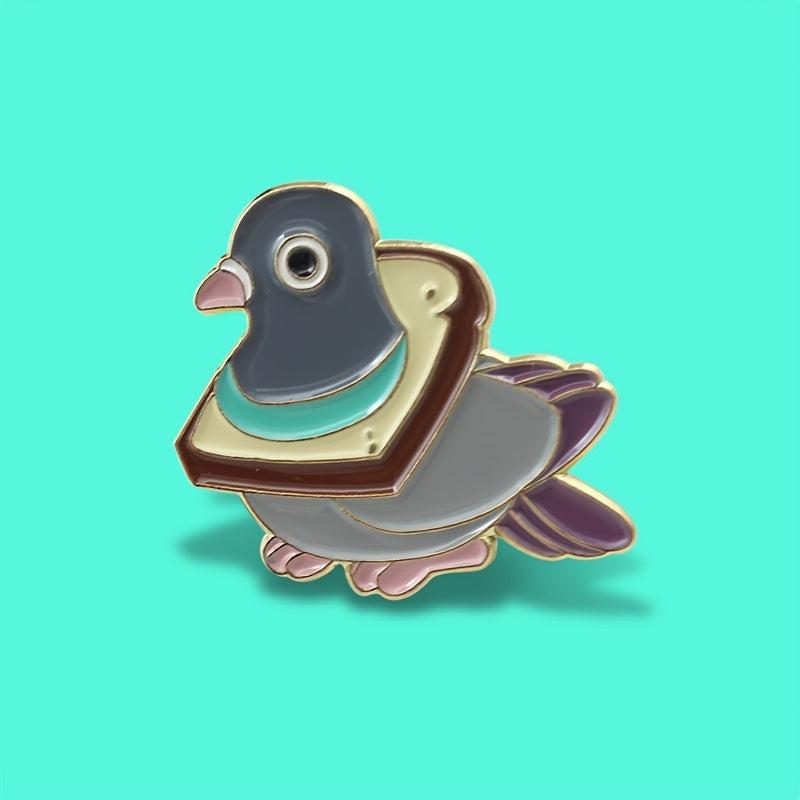 Cute Pigeon Eating Bread Brooch Pin