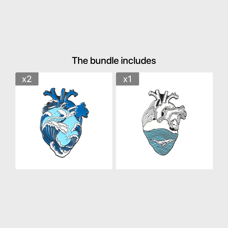 Swirling Ocean & Calm Sea Heart Brooch