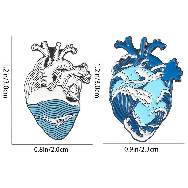 Swirling Ocean & Calm Sea Heart Brooch