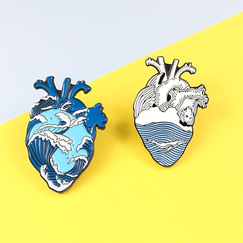 Swirling Ocean & Calm Sea Heart Brooch