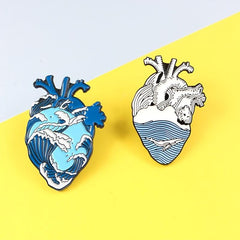 Swirling Ocean & Calm Sea Heart Brooch