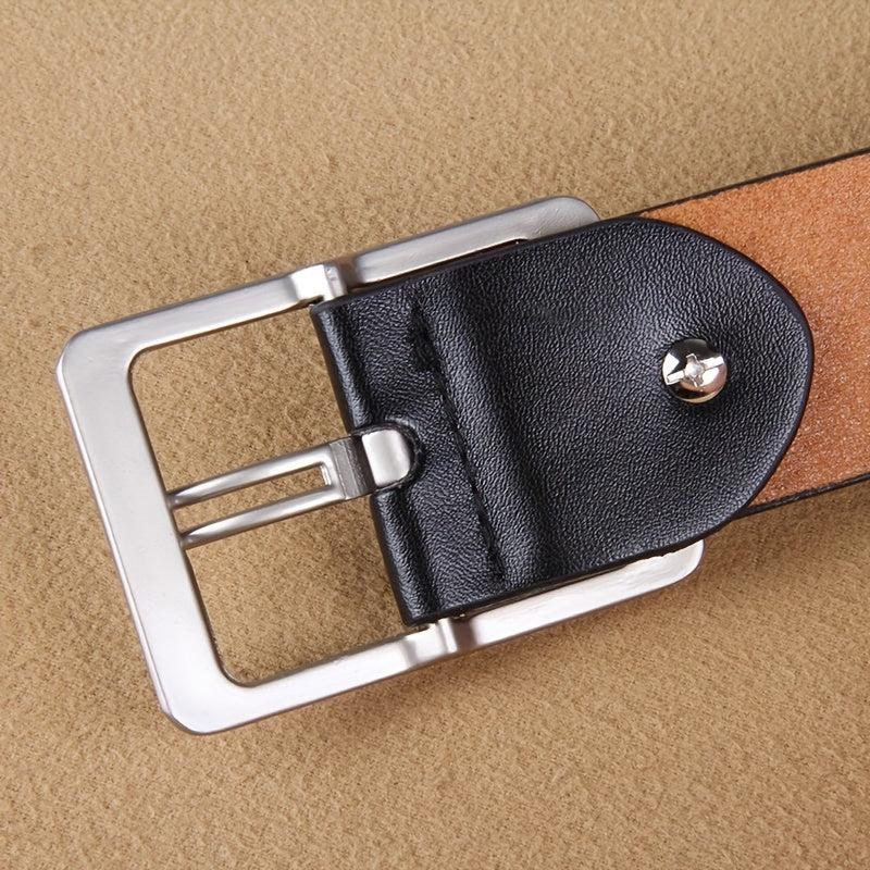Men's PU Leather Business Belt Square Letter Pattern Buckle Waist Strap Belt