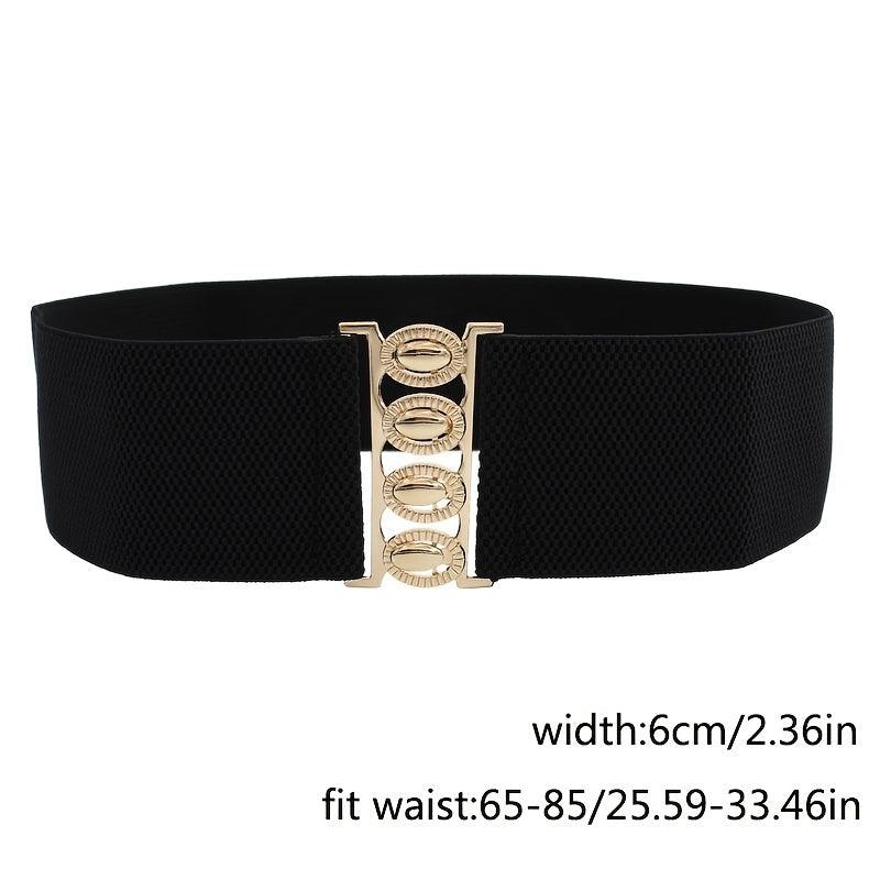 Wide Elastic Waist Belt for Women Dress Coat - Golden Buckle