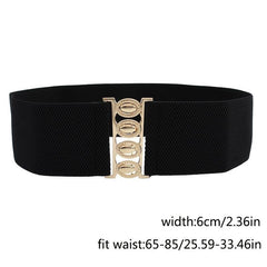 Wide Elastic Waist Belt for Women Dress Coat - Golden Buckle
